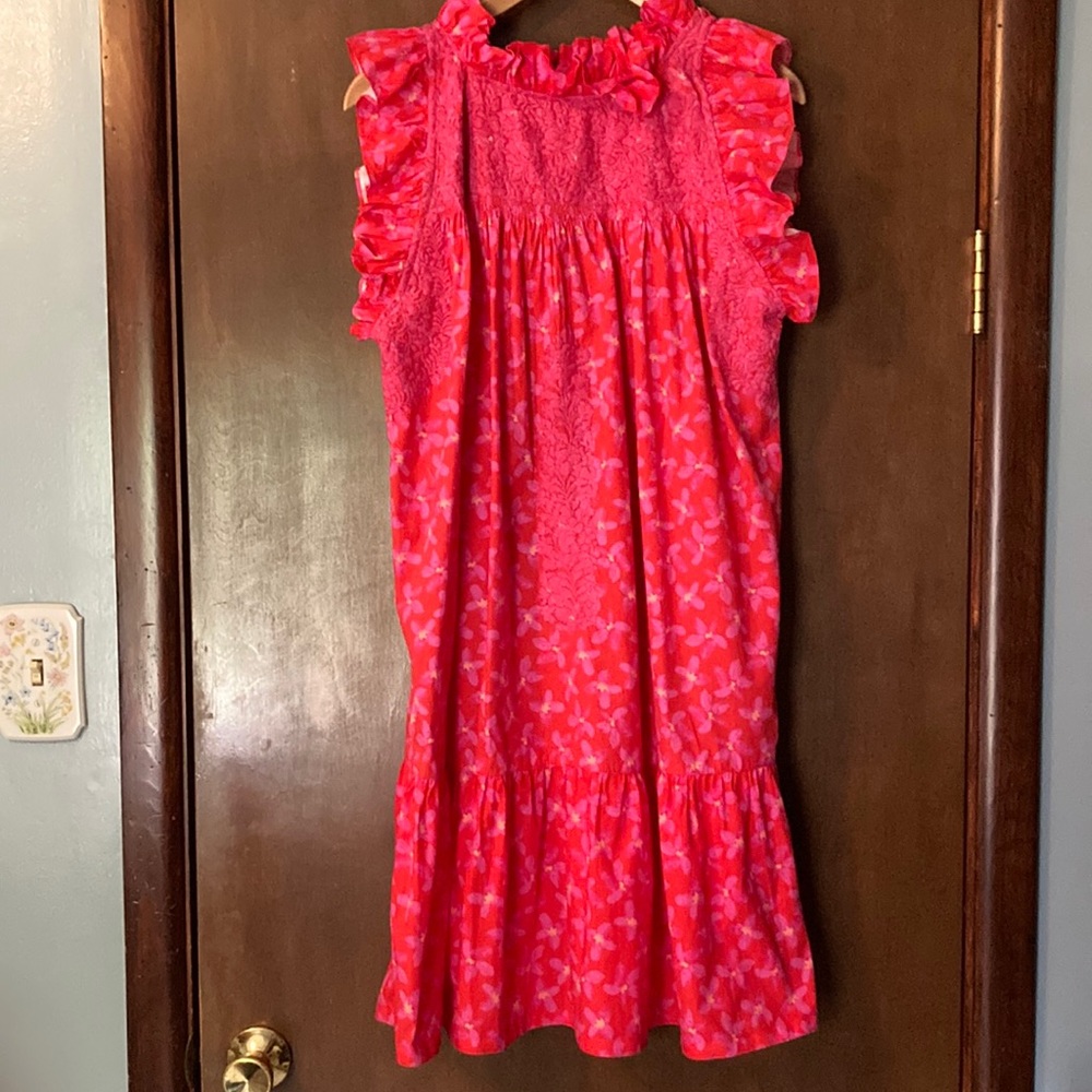 Mi Golondrina Olivia Dress in red and dark pink floral.